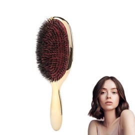 Cepillo para Cabello, Peine para Cabello, Cepillo de Pelo de Cerda, Peine de Masaje de Pelo de Cepillo de Pelo Antiestático de Cerda Ovalada Oval Adecuado para Desenredar Mantenimiento(oro)
