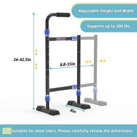 Support Way Height & Width Adjustable Stair Assist Cane for Seniors,Wide Anti-Slip Base