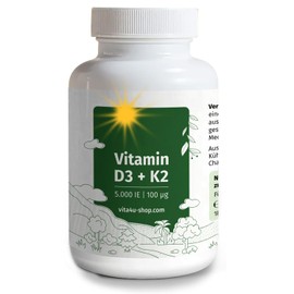 Vitamin D3 5000 I.E. mit 100μg Vitamin K2-180 vegetarische Tabletten - Depot: 1 Tablette pro 5 Tage