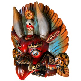 Himalayan Craft Wall Sculpture Garuda Hand Carved On Single Wooden, Protective Deity Tibetan Buddhism Antique Cheppu, Eating Snakes/Nag - Wall Hanging Artwork of World Heritage, Nepal