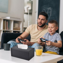 XNONE Tissue Box Cover PU Leather Tissue Box Holder Rectangle Tissue Organizer Napkin Dispenser for Home,Office,Restaurant,Dresser,Car,Bathroom Decor (Black)