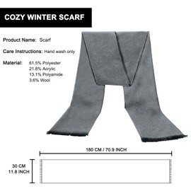lifwimner Winter Scarf for Men, Classic Neck Warmer Men 180 x 30 cm Men's Scarf Winter, Warm Soft Wool Scarf for Winter Autumn, lightgrey