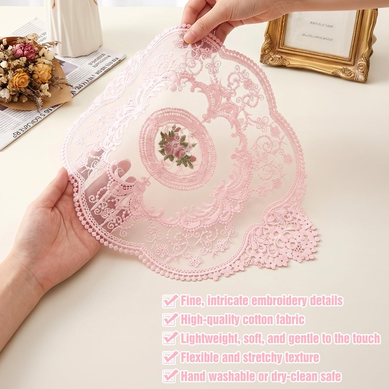 Amabro 4Pcs Lace Doilies for Tables Retro French Style Lace