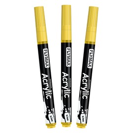 FLYMAX Yellow Marker Paint Pens - Permanent Marker Pens Yellow Acrylic Paint Water-Based 0.7mm Fine Tip Waterproof Quick-Drying (3 in 1Pack)