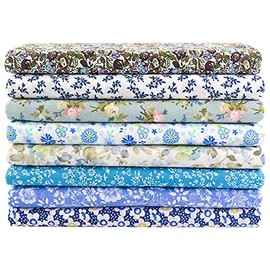 100% Cotton Craft Fabric -8 Pieces (20"x20"), Floral Cotton Fabric for Sewing, Bundle Squares Fabric, DIY Cloths Patchwork, Pre-Cut Quilting Fabric(Blue)