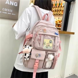 LUNA PARK Mochilas Kawaii Coreana con Colgante y Insignia, Mochila para Viaje, Mochila de Gran Capacidad, Mochila para Laptop, Mochila Mujer para Laptop (Rosa Clara)