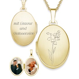 Amoonic Women's Locket Oval 925 Silver to Open, Chain 45-50 cm, Photo Upload Service and Engraving, A Memory from the Heart