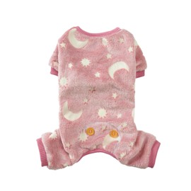 Maigllra Plush Dog Pajamas Glow in The Dark Dog Jumpsuit 4 Legged Onesie for Small Medium Large Dog, Pink Moon XS