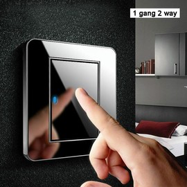T-BOO Wall Light Switch 1 Gang 2 Way Random Click Push Button Wall Light Switch With LED Indicator Acrylic Crystal Panel - Color: Black