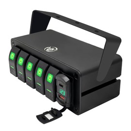 5 Gang Rocker Switch Box Aluminum 12v Switch Panel SPST ON Off Switch PD Type C and QC 3.0 USB Charger Voltmeter Waterproof Toggle Switch Panel DIY Stickers for Boats Cars RVs Trucks