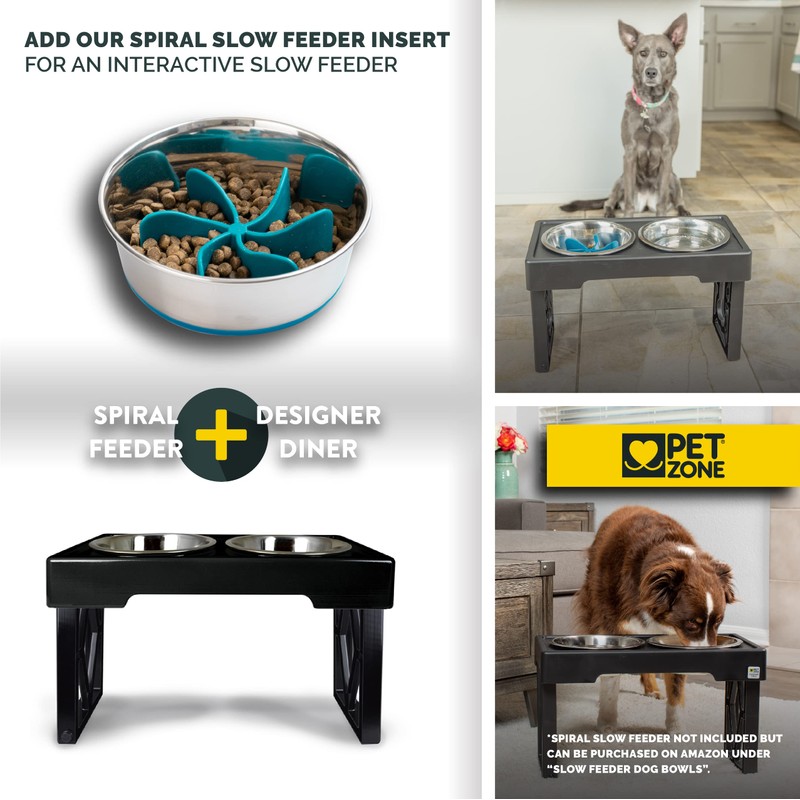 Pet Zone Elevated Dog Bowls Designer Diner 3 Height Adjustable