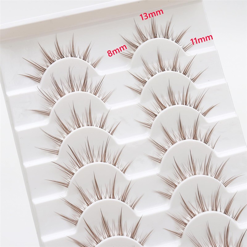10 Pairs Brown False Eyelashes Clear Band Cartoon False Eyelashes