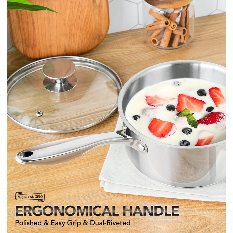 MICHELANGELO Stainless Steel Saucepan Set with Lids 1QT & 2QT