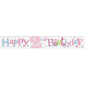 2nd Birthday Girl Pink Foil Party Banner - 2 Today - Polka Dots Multicoloured by Kaleidoscope