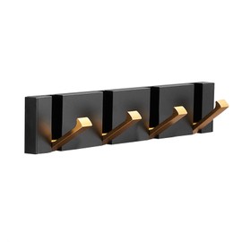 Spotact Wall Mounted Coat Rack 70 Degree 4 Hooks for Hanging Coats Clothes Black Golden Metal Towel Hanger 11.02 * 1.97 * 0.59 Inch for Entryway Bathroom Bedroom Kitchen (T1 4 Hooks, Black Gold)