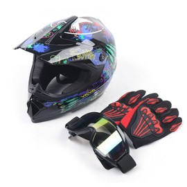 Motorcycle Helmet, Gloves & Sunglasses GDAE10 Motocross ATV Dirt Bike MTB Safety Riding Racing Protector Kit Glasses Goggles for Kids Adult (Black, Large)