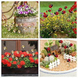 Bee Garden Stakes, Ladybug Garden Stake Decoration,Outdoor Bee Decor,Outdoor Ladybug Decor for Yard, Patio & Indoor Plants Flower Pot Decor(20pcs)