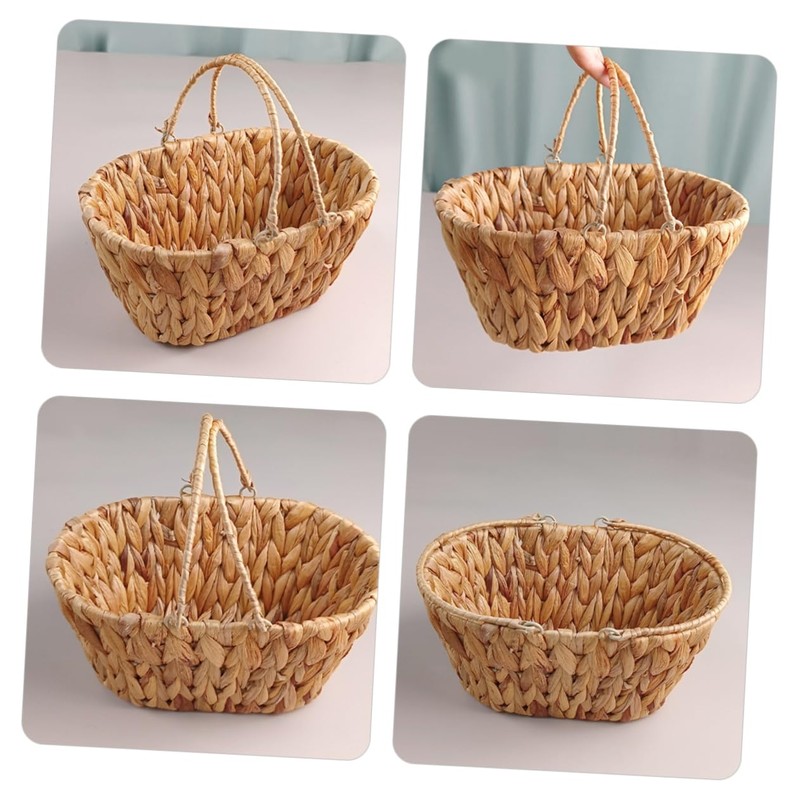 KOMBIUDA Natural Hyacinth Grass Bread Basket Woven Snack Organizer Decorative