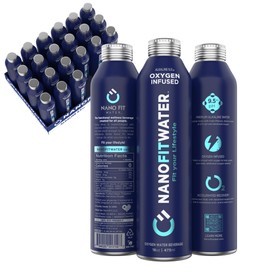 NANO FIT WATER - All Natural Oxygen Infused Bottle Water, 9.5+ pH Alkaline Still Drinking Water, 100% Recyclable Aluminum Bottle, 16 Oz (24 Pack)