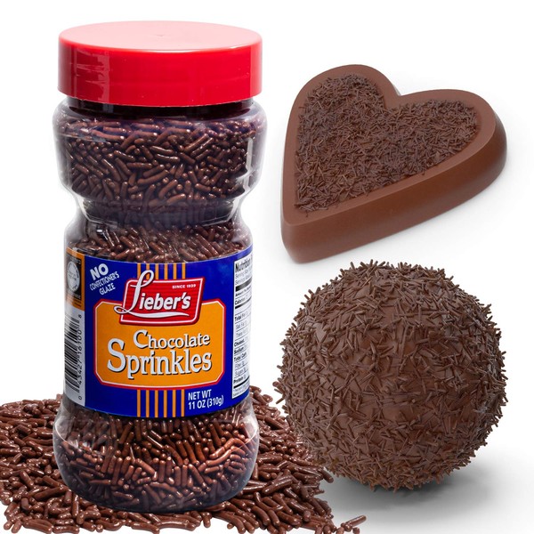 Lieber's Chocolate Sprinkles | Tasty Chocolate Jimmies Are A Great Dessert Topping For Cooking, Baking & Decorating Ice Cream | 11 Ounces
