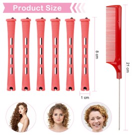 60PCS Hair Perm Rods Set, Plastic Curler Perm Rods with Steel Pintail Comb, DIY Hair Curler Styling Tools for Hairdressing Hair (0.9cm, Blue, 0.9CM) (Red)