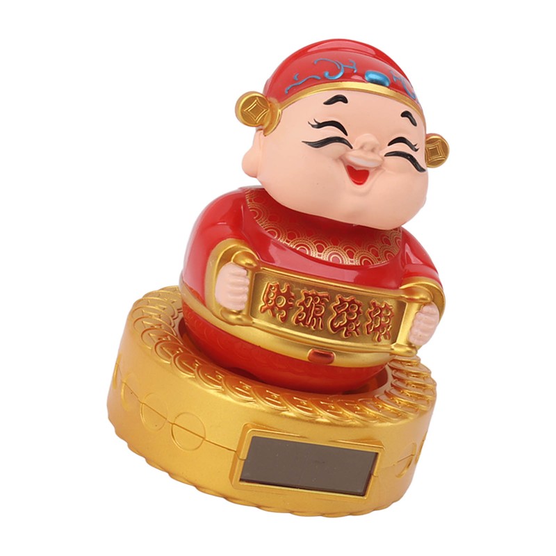Cai Shen Statue Solar Power Shaking Head Vivid Decorative Chinese