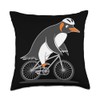 Penguin Riding Bicycle With Helmet Throw Pillow