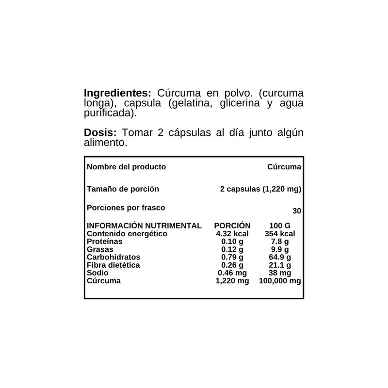 Cúrcuma En Polvo - 60 Cápsulas - Suplemento Alimenticio Sabor