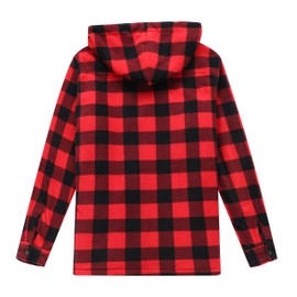 ZENTHACE Men's Sherpa Lined Fleece Flannel Plaid Shirt Jacket with Removable Hood Red L