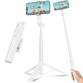 Liphisy Selfie Stick Travel Tripod for Cell Phone with Remote Control and Phone Holder, Extendable Selfie Stick for iPhone, iPhone Tripod for Video Recording, 50 Inch, White
