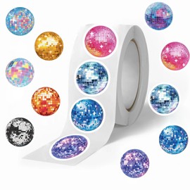500pcs Disco Sticker Rolls for Kids -Round Seal Label Stickers 1.1 Inch 8 Tyles Disco Pattern Kindergarten Stickers Teacher Stickers for Kids Birthday Party School Reward Giveaways