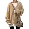 chouyatou Women's Winter Chunky V Neck Long Sleeve Loose Cable