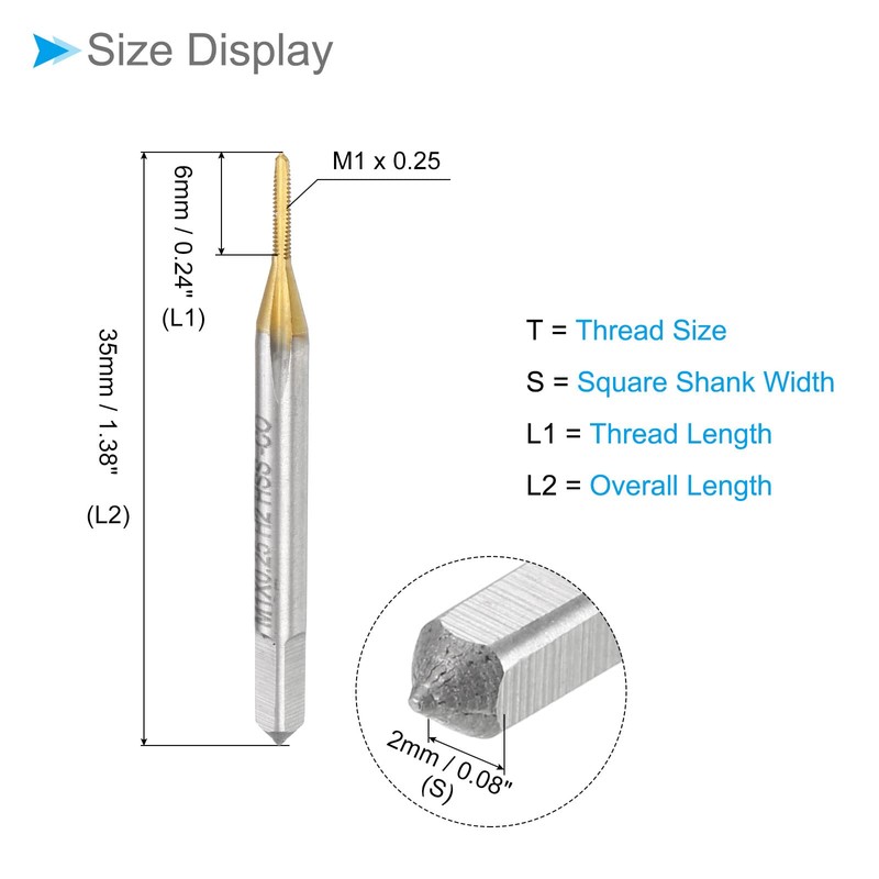 CoCud Threading Taps Meters M1 x 0.25 Thread Titanium Coated