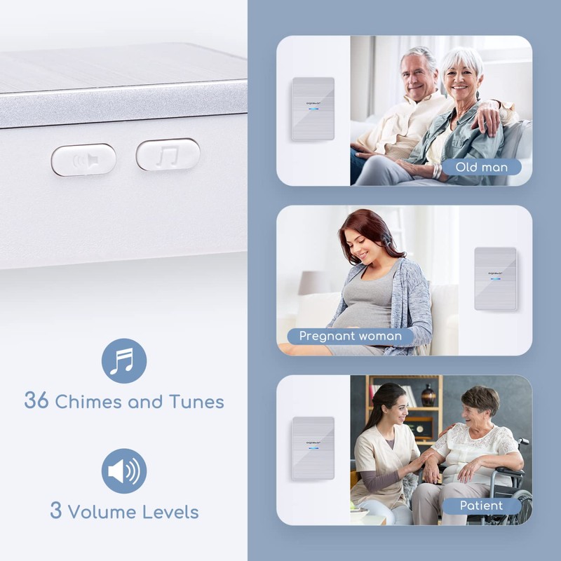 Aigostar doorbell, waterproof portable wireless bell set, doorbell kit, wireless