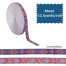HOBBIESAY 12.5 Yards Embroidered Ribbon 5/6 inch Wide Blue Vintage Jacquard Ribbon Floral Pattern Trim Decoration for Clothing Accessories DIY Sewing Handicrafts Handbags Home Decor