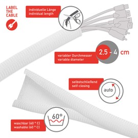 Cable Management Cord Cover, Self-Closing, 2m, White - Cut-to-Size & Flexible Wire Molding, Wire Wrap, Cable Sleeve, Cord Organizer, Cable Raceway, Cord Manager, Cord Keeper - LTC 5120 Cable Tube