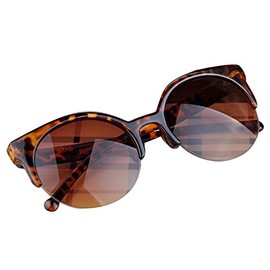 QUINTRA Vintage Eye Sunglasses Half Rim Men's Sunglasses Cat Round for Women Sunglasses Glasses Sunglasses Women Mirrored, Tea Color, One Size