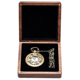 COSISO Walnut Wood Pocket Watch Box Portable Single Pocket Watch Display Storage Travel Case Organizer for Men Women (Contain Chain Clamp Slot)