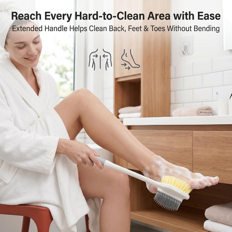 13.6" Long Handle Exfoliating Body Scrubber 2-in-1 Dual Sided Bath
