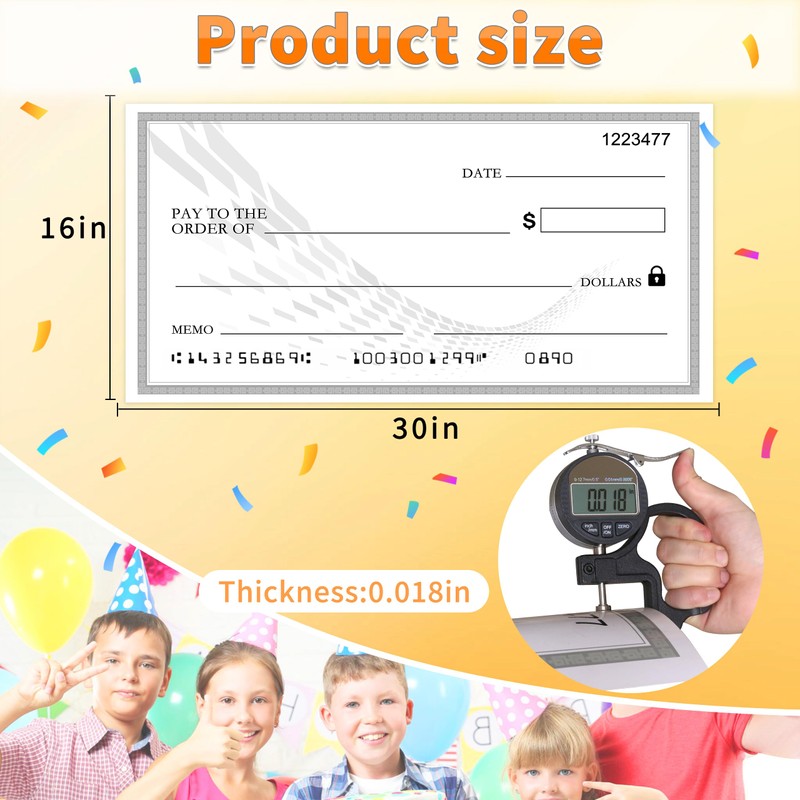 Voccim 30" x 16" Giant Fake Check - Oversized Blank
