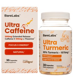 BareLabs BareLabs Ultra Caffeine 30 and Ultra Turmeric Supplement Bundle - Extended Release Caffeine with L theaine and High Absorption Turmeric