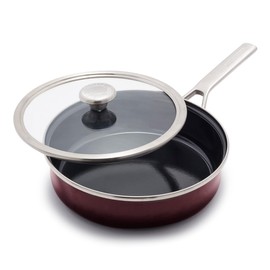 Merten & Storck European Crafted Steel Core Enameled Cookware, 3QT Saute Pan Jumbo Cooker with Lid, Induction, PFAS & PTFE Free, Dishwasher Safe, Oven & Broiler Safe, Merlot Red