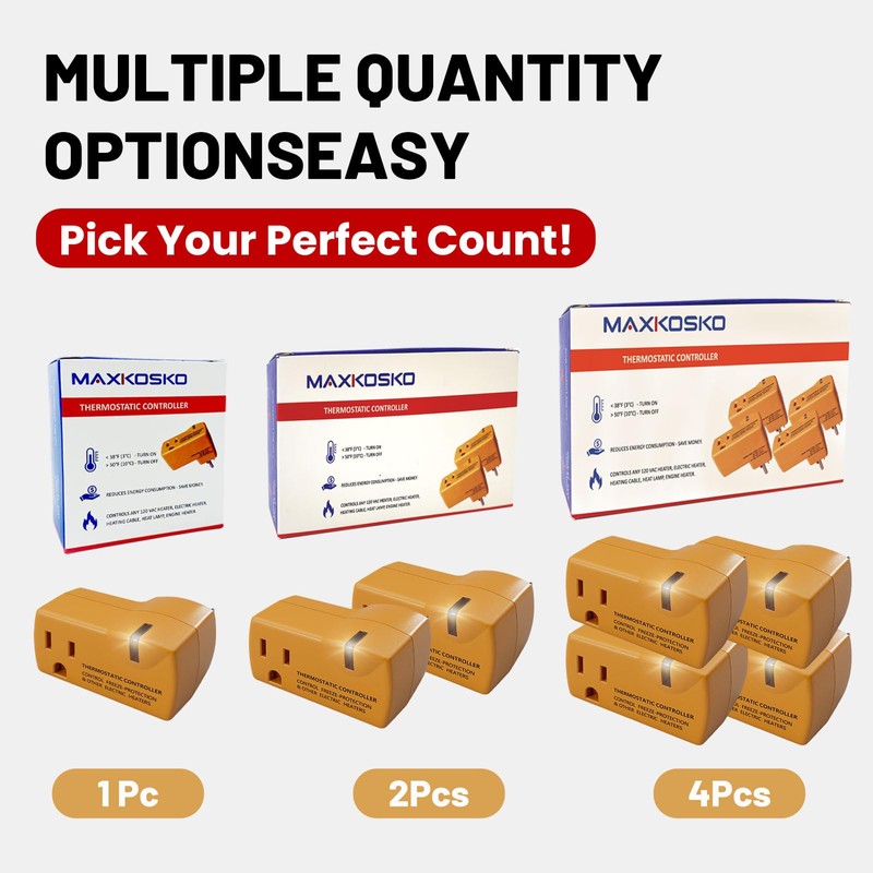 MAXKOSKO 4 PCS Freeze Thermostatically Controlled Outlet，Automatically Turn On Below