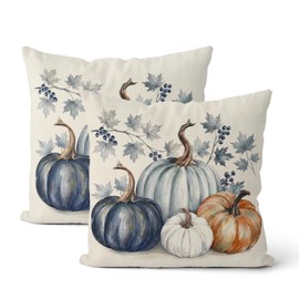 CXMEIFLY Fall Pillow Covers 18x18 Inch Set of 2 Navy Blue Pumpki Maple