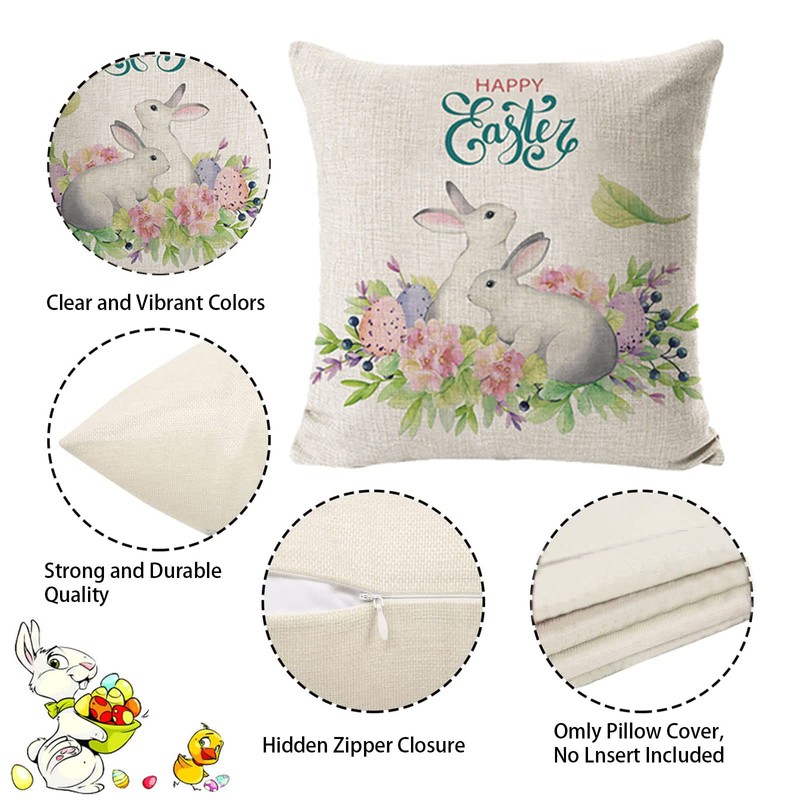 Mecctuck Pack of 4 Easter Cushion Covers, 45 x 45