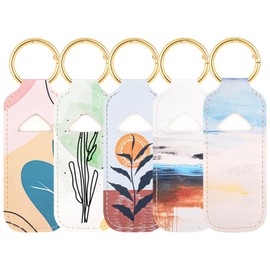 WK IEASON Lip Balm Holder Keychain Clip On PU Leather Lipstick Sleeve Pouch Lip Gloss Holder Lip Balm Sleeve Holder Keychain 5PCS（Floral Set A）