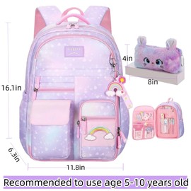 kistou Girls Backpack, School Backpacks Rainbow,Kawaii Kids Backpack,Book Bag for Elementary Primary School With Pen Bag