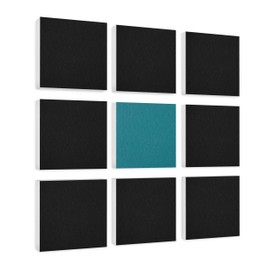 platino24 Acoustic Panels 9 Elements Colour Square 27.5 x 27.5 cm Black + Petrol I Sound Absorber Made of Basotect G+ with Acoustic Felt I Sound Insulation Wall & Ceiling I Acoustic Elements Wall