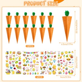 Pack of 12 Easter Carrot Gift Box, Easter Nest for Filling with 4 Sheets of Stickers, Easter Nest Crafts Children, Decorative Easter Gifts Children