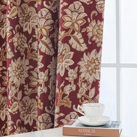 Loom and Mill Vintage Floral Curtains for Bedroom, Burgundy Lined Jacquard Curtains 2 Panels with Tiebacks, Window Curtain for Living Room Banquet Christmas Decor, Rod Pocket(52”x 84”, 2 Panels)